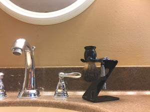 shaving brush stand on bathroom sink